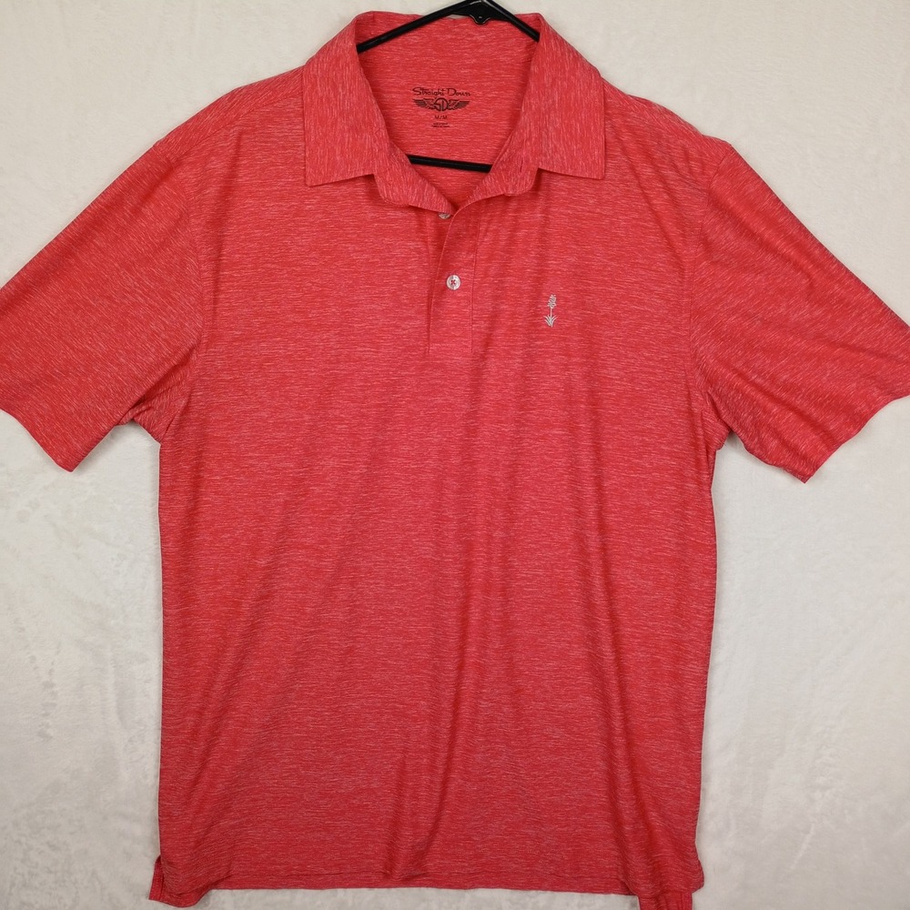 Straight Down Mens‎ Red Heathered Performance Golf Polo Shirt Size Medium